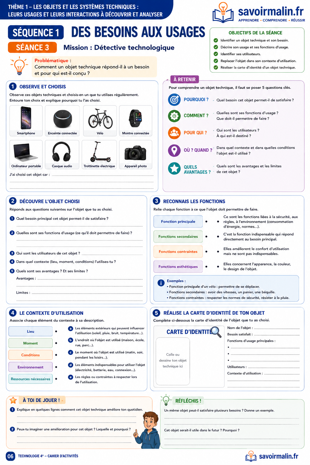 Cahier d’activités Technologie 4e – Élève (Cycle 4, PDF)