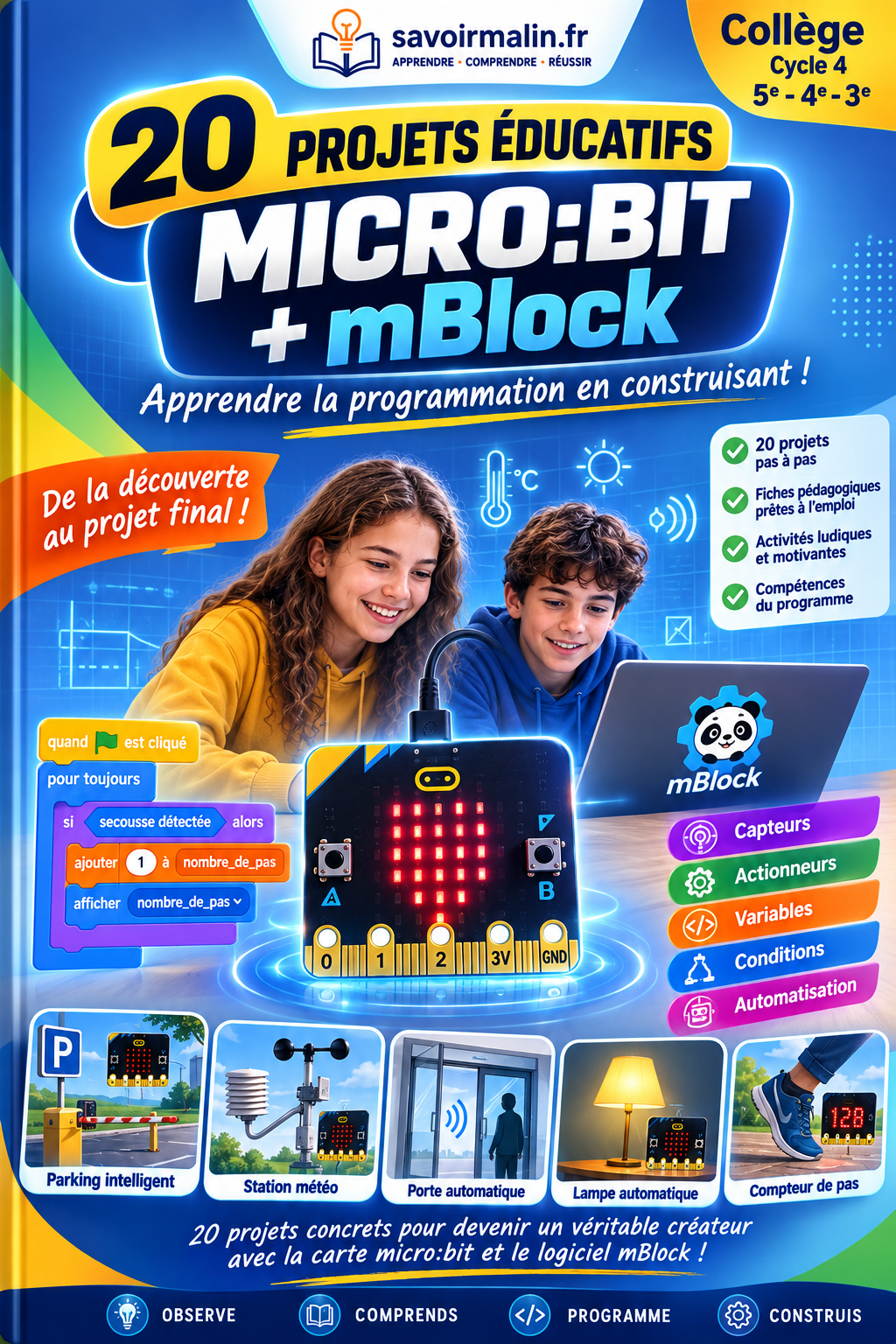 Manuel PDF 20 projets micro:bit avec mBlock – Collège